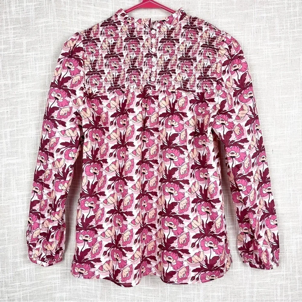 J.Crew Liberty London Smocked Button-Back Butterfield Poppy Print Cotton Top